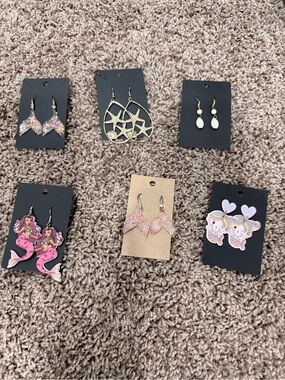 Assorted Cute Earrings Set — Mermaid, Glitter, Star, and Heart Styles